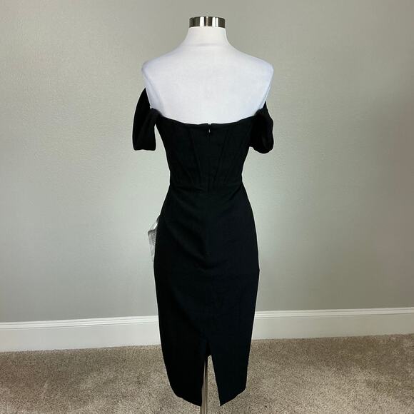 Dress the Population Off the Shoulder Midi Sheath Cocktail Dress Black Size XL - Picture 6 of 11